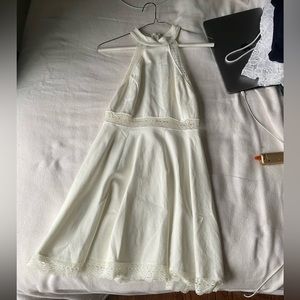 white halter neck lace edging dress